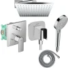 Hansgrohe Colonne de douche mécanique Vernis Shape Douche de tête Vernis Shape Flexible Métaflex Douchette Vernis Blend chromé