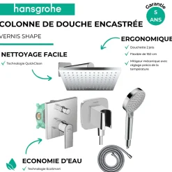 Hansgrohe Colonne de douche mécanique Vernis Shape Douche de tête Vernis Shape Flexible Métaflex Douchette Vernis Blend chromé