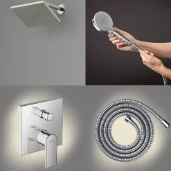 Hansgrohe Colonne de douche mécanique Vernis Shape Douche de tête Vernis Shape Flexible Métaflex Douchette Vernis Blend chromé