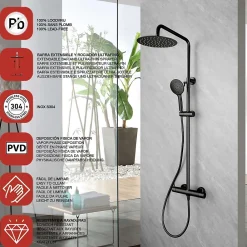 Colonne De Douche Mécanique|Poalgi Colonne de douche mécanique avec barre extensible SKY BATH noir cristal PVD série PROMISE