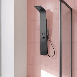 Essebagno Colonne de douche mécanique avec pommeau + douchette + flexible noir Esseflat