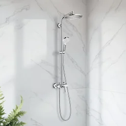 Colonne De Douche Mécanique|Hansgrohe Colonne de douche mécanique chrome avec pommeau rond + douchette 1 jet + flexible, Crometta S 240
