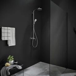 Colonne De Douche Mécanique|Hansgrohe Colonne de douche mécanique chrome avec pommeau rond + douchette 1 jet + flexible, Crometta S 240