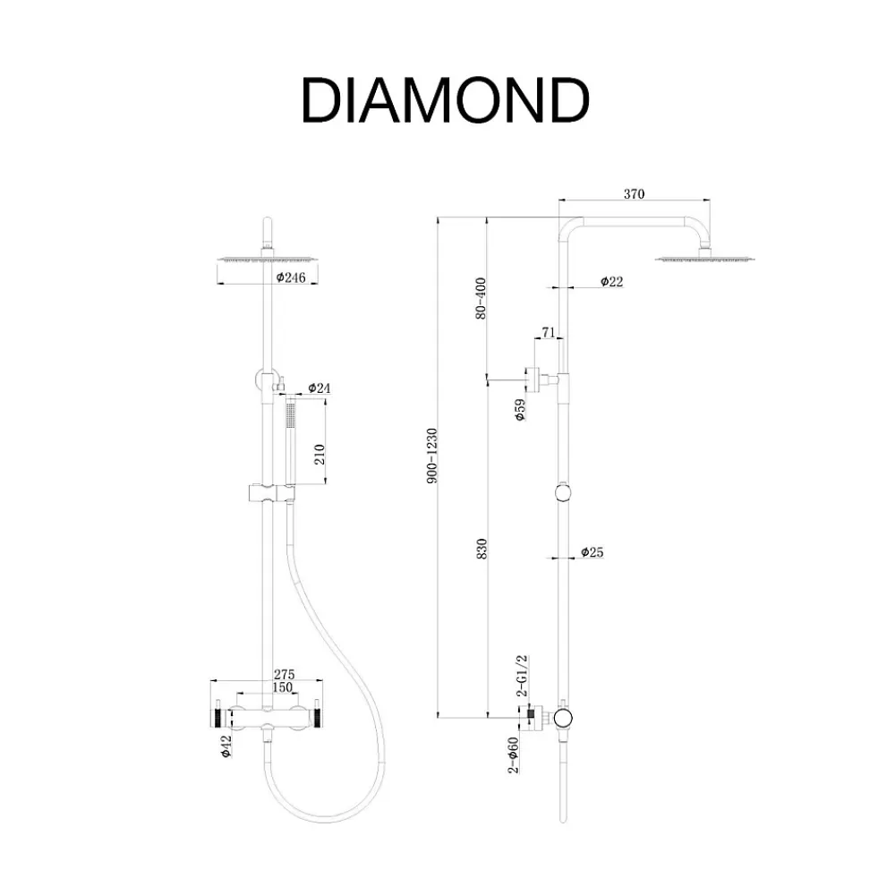 Poalgi Colonne de douche mécanique avec barre extensible SKY BATH gris mat PVD série DIAMOND