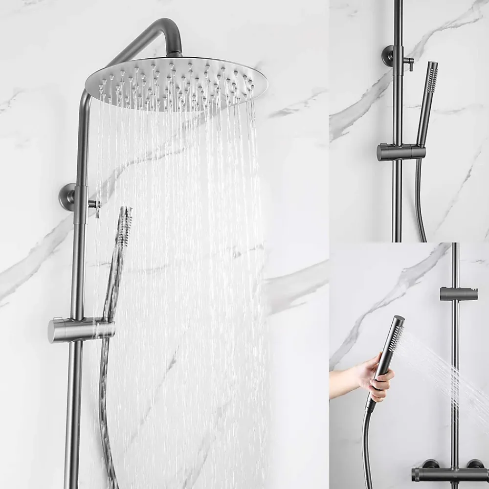 Poalgi Colonne de douche mécanique avec barre extensible SKY BATH gris mat PVD série DIAMOND
