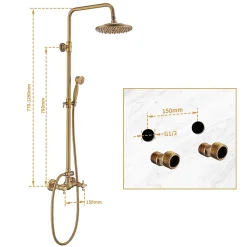 Colonne De Douche Mécanique|Homelody Colonne de Douche Mécanique Ensemble de Douche à Double Poignée Rétro Système de Douche Réglable Kit de Douche en Laiton