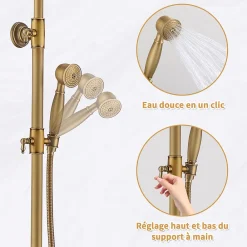 Colonne De Douche Mécanique|Homelody Colonne de Douche Mécanique Ensemble de Douche à Double Poignée Rétro Système de Douche Réglable Kit de Douche en Laiton