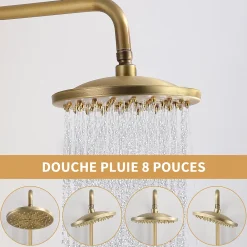 Colonne De Douche Mécanique|Homelody Colonne de Douche Mécanique Ensemble de Douche à Double Poignée Rétro Système de Douche Réglable Kit de Douche en Laiton