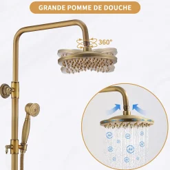 Colonne De Douche Mécanique|Homelody Colonne de Douche Mécanique Ensemble de Douche à Double Poignée Rétro Système de Douche Réglable Kit de Douche en Laiton