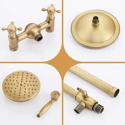 Colonne De Douche Mécanique|Homelody Colonne de Douche Mécanique Ensemble de Douche à Double Poignée Rétro Système de Douche Réglable Kit de Douche en Laiton