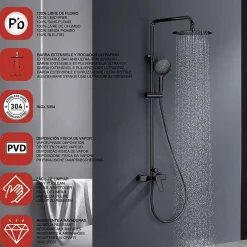 Poalgi Colonne de douche mécanique avec barre extensible SKY BATH noir cristal PVD série GLORY