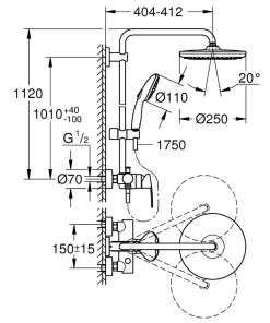 Grohe Colonne de douche mécanique avec douchette + pommeau + flexible + barre chrome, Vitalio Start