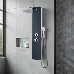 Colonne De Douche Mécanique|Edouard Rousseau Colonne de douche mécanique avec pommeau + douchette 1 jet + flexible, gris anthracite, Eris