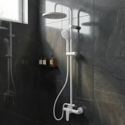 GoodHome Colonne de douche mécanique blanche avec douchette et pomme de tête, Cavally