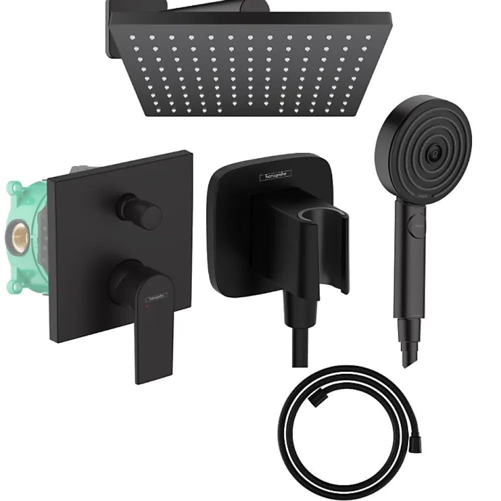 Colonne De Douche Encastrable|Hansgrohe Colonne de douche mécanique Vernis Shape Douche de tête Vernis Shape Flexible Designflex Douchette Pulsify noir