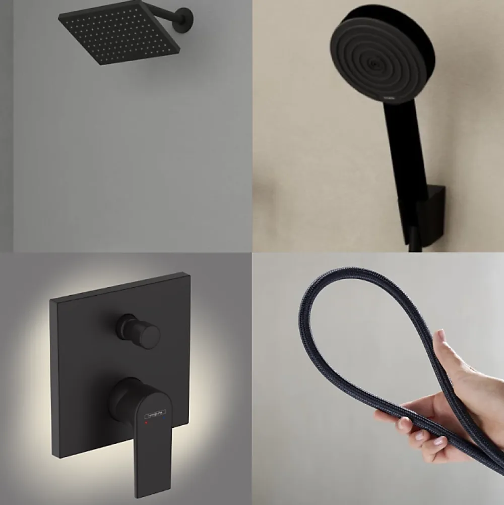 Colonne De Douche Encastrable|Hansgrohe Colonne de douche mécanique Vernis Shape Douche de tête Vernis Shape Flexible Designflex Douchette Pulsify noir