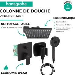 Colonne De Douche Encastrable|Hansgrohe Colonne de douche mécanique Vernis Shape Douche de tête Vernis Shape Flexible Designflex Douchette Pulsify noir