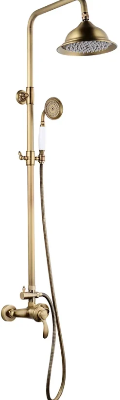 Colonne De Douche Mécanique|Edouard Rousseau Colonne de douche mécanique avec pommeau + douchette 1 jet + flexible + barre réglable, vieux bronze, Byron