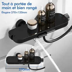 Colonne De Douche Mécanique|Homelody Colonne de Douche Mecanique avec Étagère Ensemble de Douche Douchette et Tête de Douche Hauteur Réglable 839 à 1164 mm ABS Noir