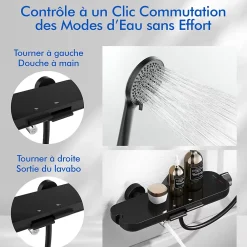Colonne De Douche Mécanique|Homelody Colonne de Douche Mecanique avec Étagère Ensemble de Douche Douchette et Tête de Douche Hauteur Réglable 839 à 1164 mm ABS Noir