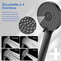 Colonne De Douche Mécanique|Homelody Colonne de Douche Mecanique avec Étagère Ensemble de Douche Douchette et Tête de Douche Hauteur Réglable 839 à 1164 mm ABS Noir