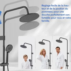 Colonne De Douche Mécanique|Homelody Colonne de Douche Mecanique avec Étagère Ensemble de Douche Douchette et Tête de Douche Hauteur Réglable 839 à 1164 mm ABS Noir