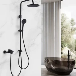 Homelody Colonne de Douche Mecanique avec Mitigeur 2 Fonctions Jet Pluie Douchette a Main Hauteur Reglable 839 a 1164 mm Inox Noir