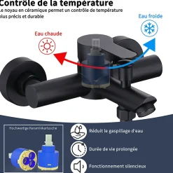 Homelody Colonne de Douche Mecanique avec Mitigeur 2 Fonctions Jet Pluie Douchette a Main Hauteur Reglable 839 a 1164 mm Inox Noir