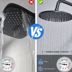 Homelody Colonne de Douche Mecanique avec Mitigeur 2 Fonctions Jet Pluie Douchette a Main Hauteur Reglable 839 a 1164 mm Inox Noir