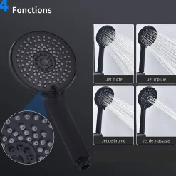 Homelody Colonne de Douche Mecanique avec Mitigeur 2 Fonctions Jet Pluie Douchette a Main Hauteur Reglable 839 a 1164 mm Inox Noir