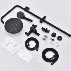 Homelody Colonne de Douche Mecanique avec Mitigeur 2 Fonctions Jet Pluie Douchette a Main Hauteur Reglable 839 a 1164 mm Inox Noir