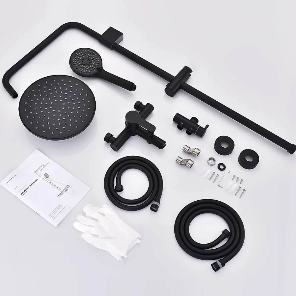 Homelody Colonne de Douche Mecanique avec Mitigeur 2 Fonctions Jet Pluie Douchette a Main Hauteur Reglable 839 a 1164 mm Inox Noir