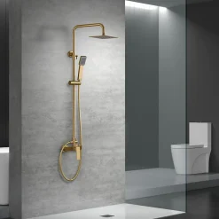 Imex Products Colonne de douche mitigeur or brosse acier et laiton douchette extensible pomme extraplate antic