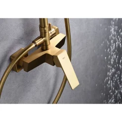 Imex Products Colonne de douche mitigeur or brosse acier et laiton douchette extensible pomme extraplate antic