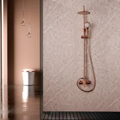 Imex Products Colonne de douche mitigeur or rose acier et laiton tête plate anticalcaire manche incluse