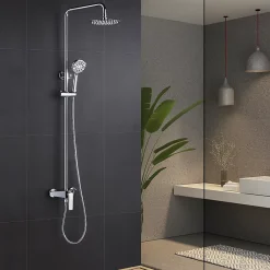 Imex Products Colonne de douche mitigeur chrome acier et laiton avec barre extensible et pommeau plat anticalcair