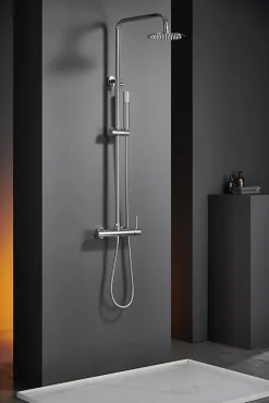 Imex Products Colonne de douche mitigeur acier et laiton chrome avec douchette extra plate anticalcaire