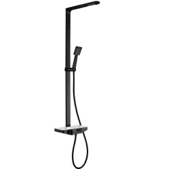 Bernstein Colonne de douche moderne combinée thermostatique acier inoxydable + tablette verre - 120x50cm - NT7385 Noir mat, 20cm carré