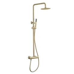 Colonne De Douche Mécanique|Kibath Colonne de douche monocommande ronde PRO, 78-125 cm, finition OR brossé, en laiton