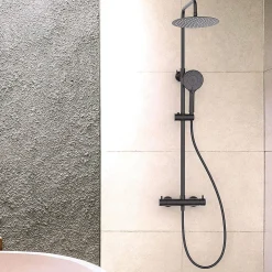 Colonne De Douche Mécanique|Kibath Colonne de douche monocommande ronde GUN METAL finition graphite/anthracite mat en laiton