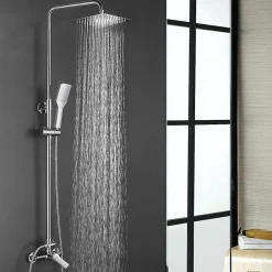 Colonne De Douche Mécanique|Kibath Colonne de douche monocommande carrée SIX, 79-125 cm, finition chrome poli, en laiton