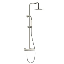 Kibath Colonne de douche monocommande ronde PRO, 78-125 cm, finition nickel brossé, en laiton