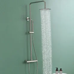 Kibath Colonne de douche monocommande ronde PRO, 78-125 cm, finition nickel brossé, en laiton