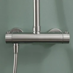 Kibath Colonne de douche monocommande ronde PRO, 78-125 cm, finition nickel brossé, en laiton