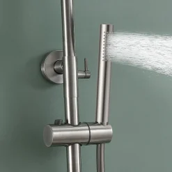 Kibath Colonne de douche monocommande ronde PRO, 78-125 cm, finition nickel brossé, en laiton