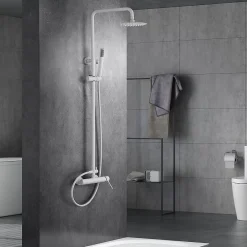 Colonne De Douche Encastrable|Imex Products Colonne de douche monocommande blanche acier et laiton avec douchette extensible