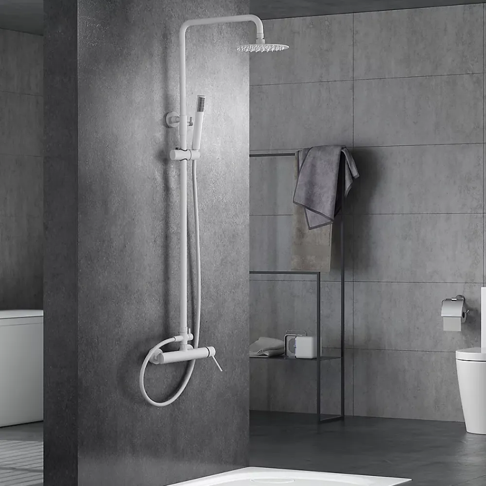 Colonne De Douche Encastrable|Imex Products Colonne de douche monocommande blanche acier et laiton avec douchette extensible