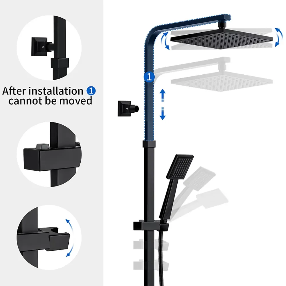 Colonne De Douche Thermostatique|Auralum Max Colonne de Douche Noir avec Mitigeur Thermostatique 2 Fonctions Ensemble de Douche Noir en Laiton, Haute Réglable 110-137 cm