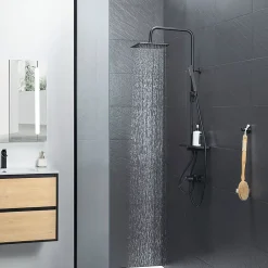 Bain-Bain Colonne de douche Noir Mat Avec Tablette KIRA -