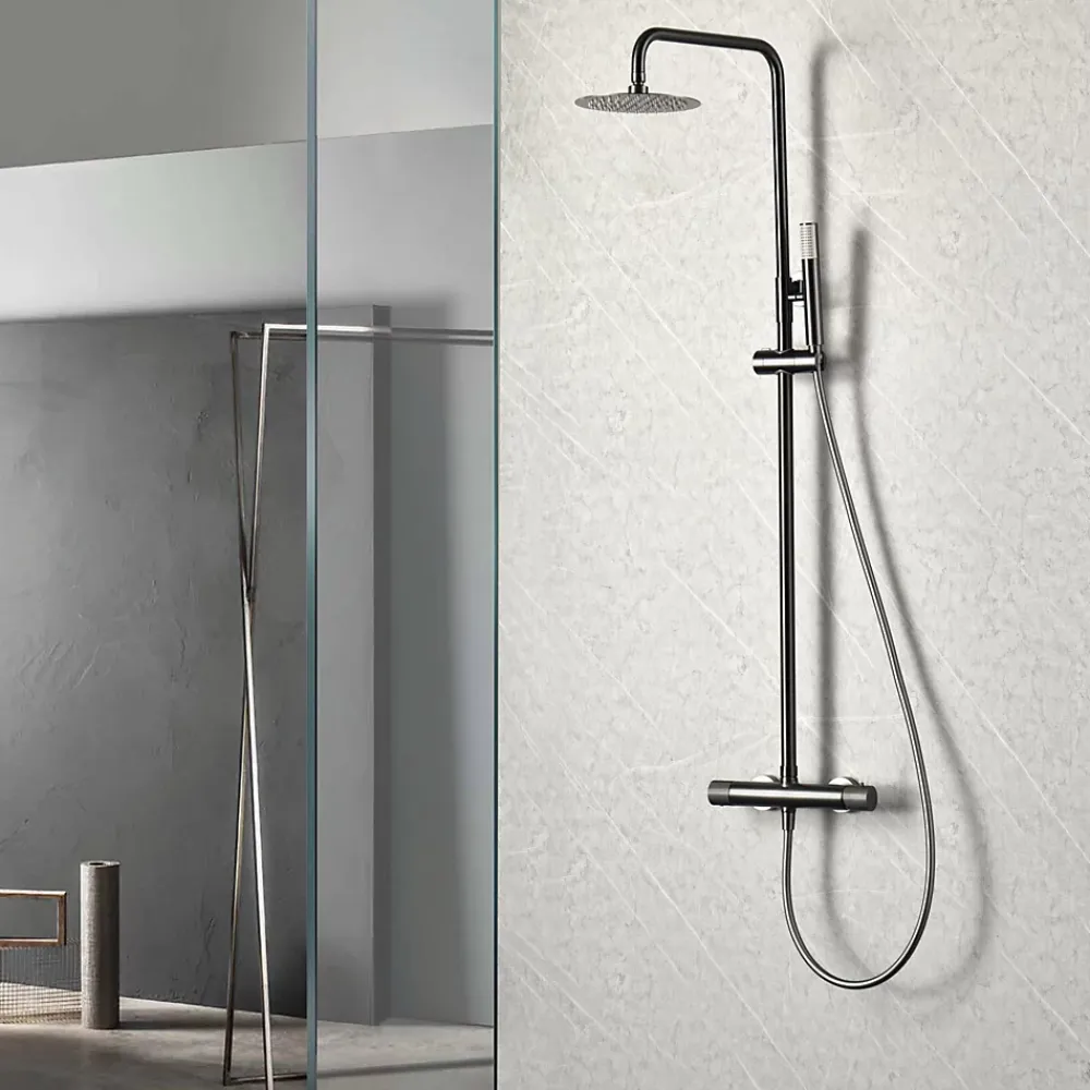 Colonne De Douche Encastrable|Imex Products Colonne de douche noire gun metal en acier et laiton avec douchette extraplats anticalcaire
